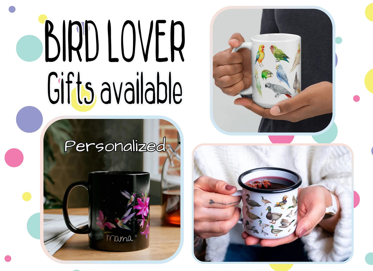 Kolibri-Tasse, Kolibri-Geschenk für Mama, Frauen oder Vogelbeobachter, bunte Vogel-Kaffeetasse,