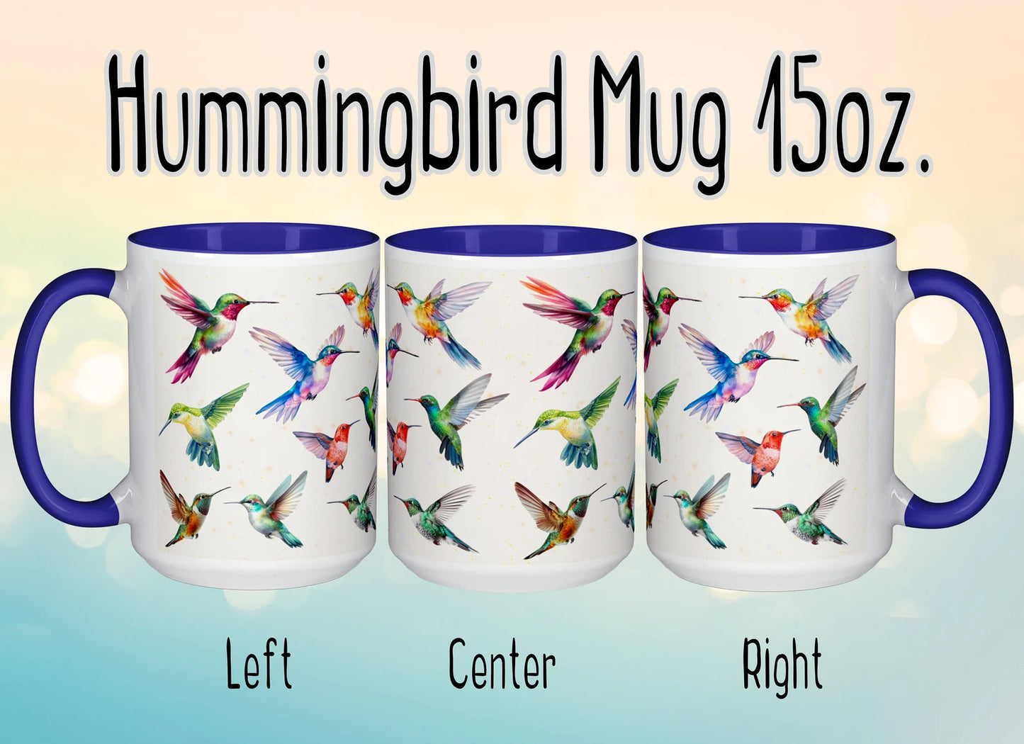 Hummingbird Mug, Hummingbird Gift for mom, women or Birdwatcher, Colorful Bird Coffee Cup,