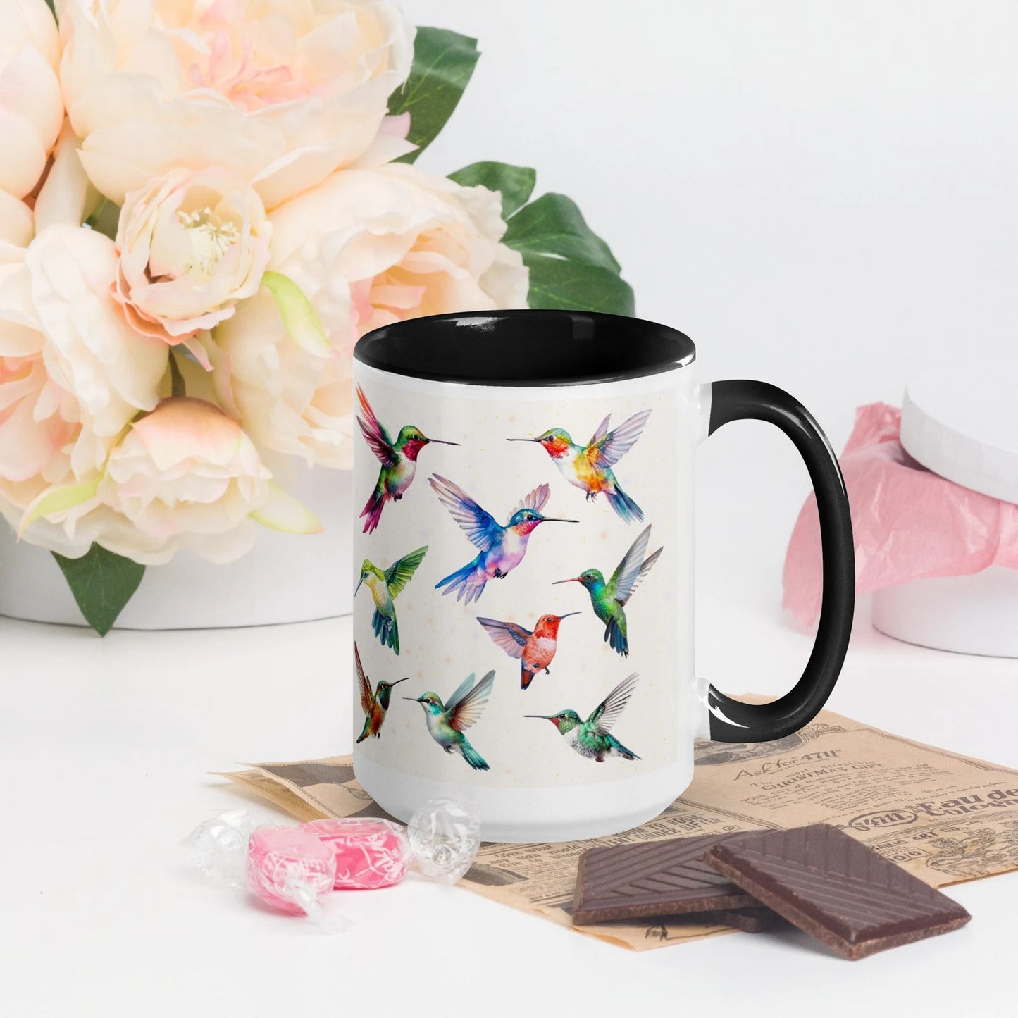 Hummingbird Mug, Hummingbird Gift for mom, women or Birdwatcher, Colorful Bird Coffee Cup,