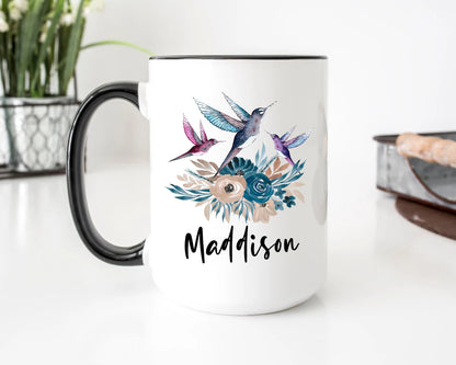 Hummingbird Mug, Personalized Bird Mug, Hummingbird Gifts For Women, Custom Name Cup, Hummingbird Lover, Humming Bird Gift