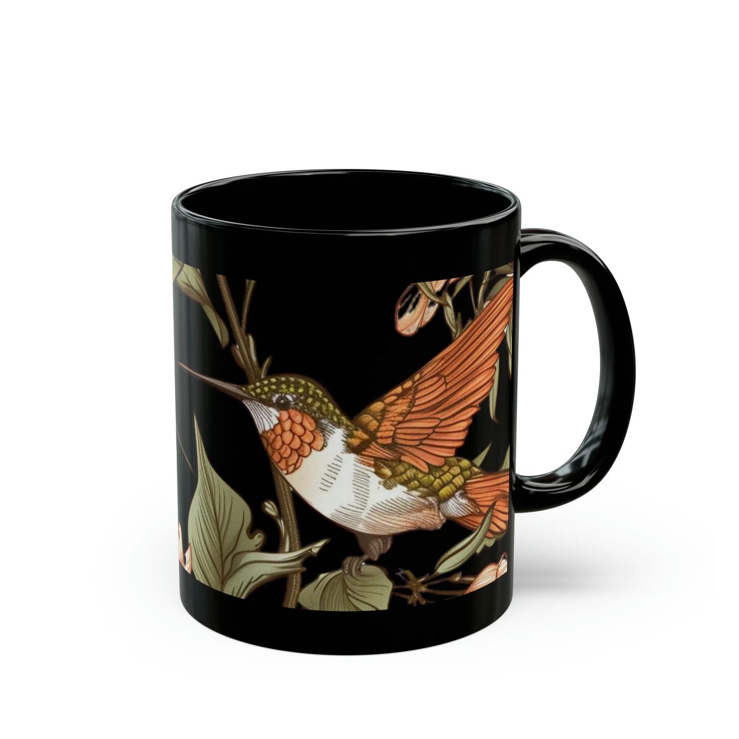 Nature inspired ceramic mug, vibrant hummingbird and flower design, making it the perfect garden themed coffee cup for her, gift for mom