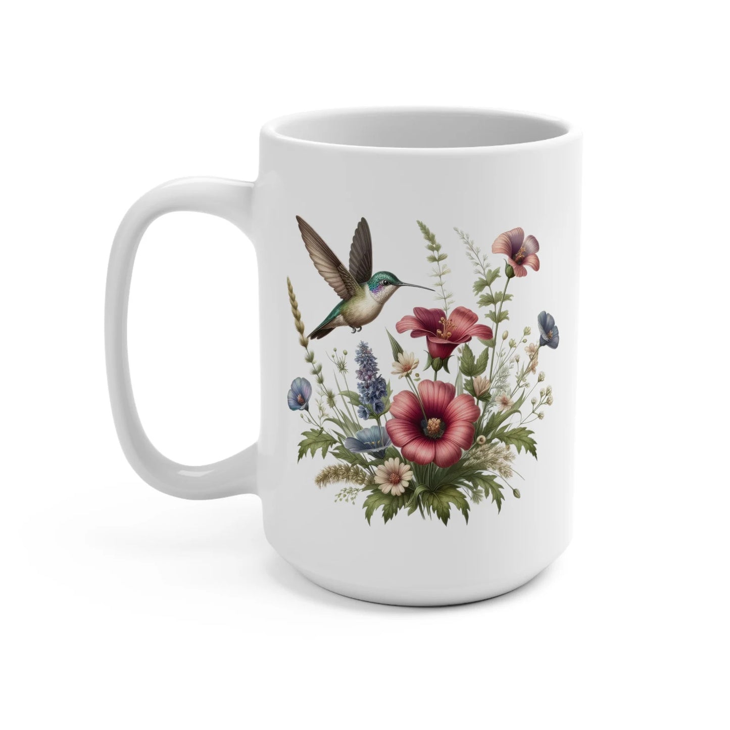 Kolibri mit Blumen Tasse für Kaffee Blumen Teetasse Blumenliebhaber Geschenk Vintage Blumenkunst Tasse Boho Botanische Tasse Gartenliebhaber Geschenk für Sie