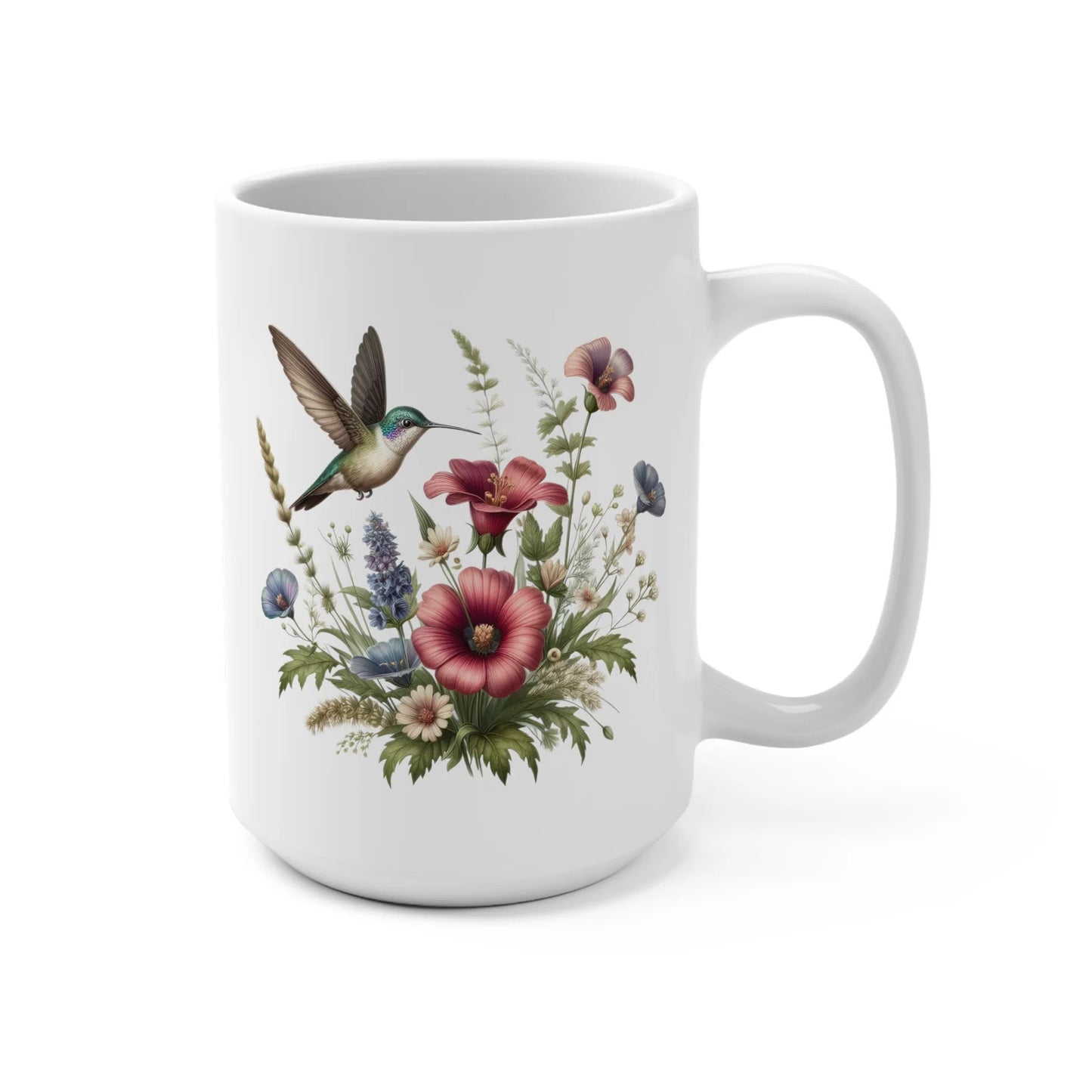 Colibri avec des fleurs Mug pour café Floral Tea Cup Flower Lover Cadeau vintage Floral Art Mug Boho Botanique Mug Garden Lover Cadeau pour elle