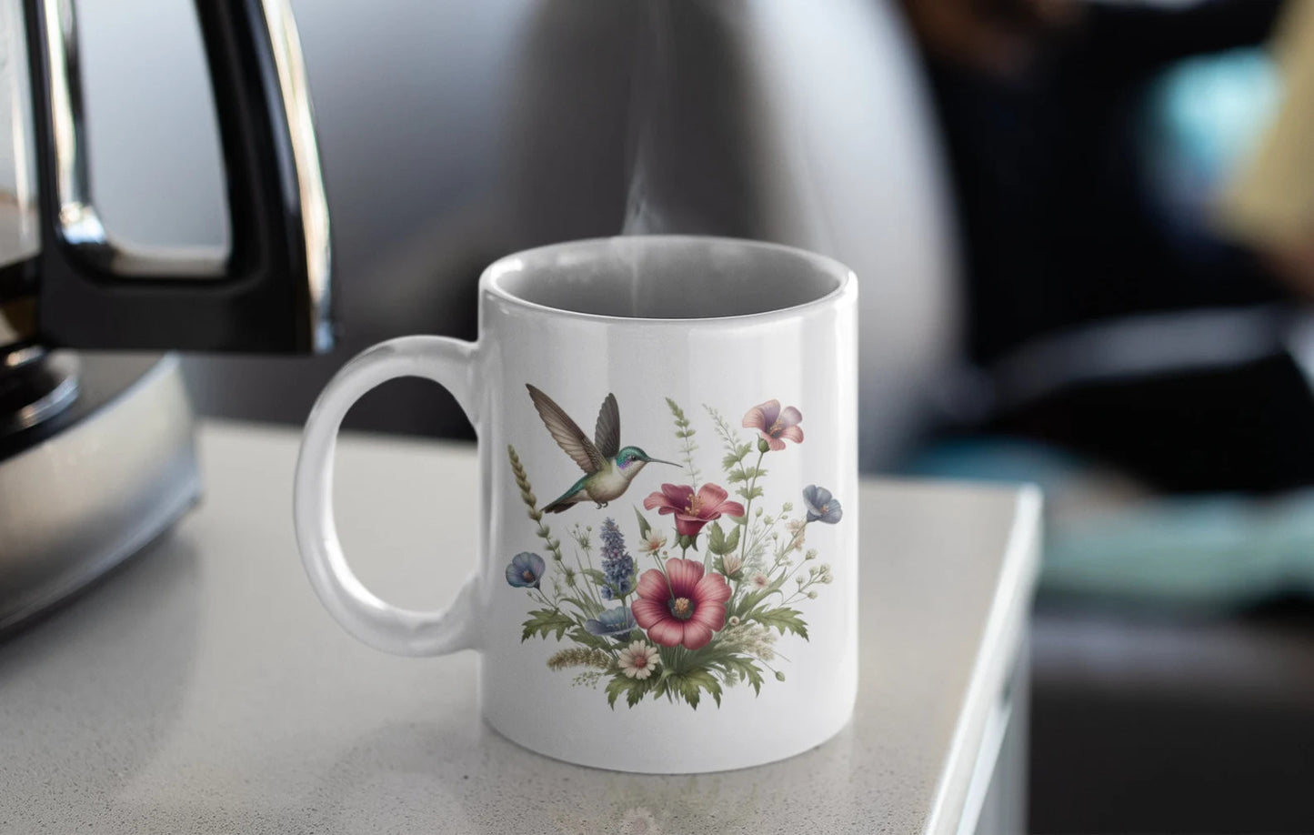 Kolibri mit Blumen Tasse für Kaffee Blumen Teetasse Blumenliebhaber Geschenk Vintage Blumenkunst Tasse Boho Botanische Tasse Gartenliebhaber Geschenk für Sie