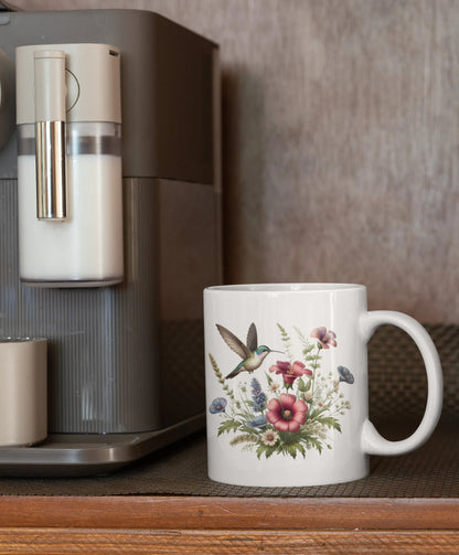 Kolibri mit Blumen Tasse für Kaffee Blumen Teetasse Blumenliebhaber Geschenk Vintage Blumenkunst Tasse Boho Botanische Tasse Gartenliebhaber Geschenk für Sie