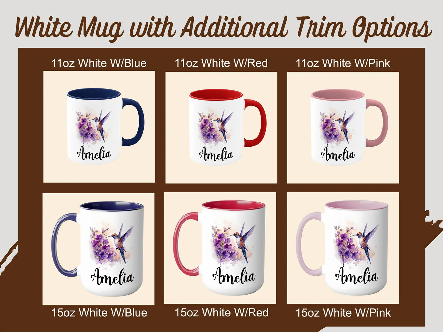 Nom personnalisé Hummingbird Mug, Cadeau personnalisé pour les femmes et les filles, Tasse personnalisée, Tasse avec nom pour elle, Nom Coffee Cup Humming Bird