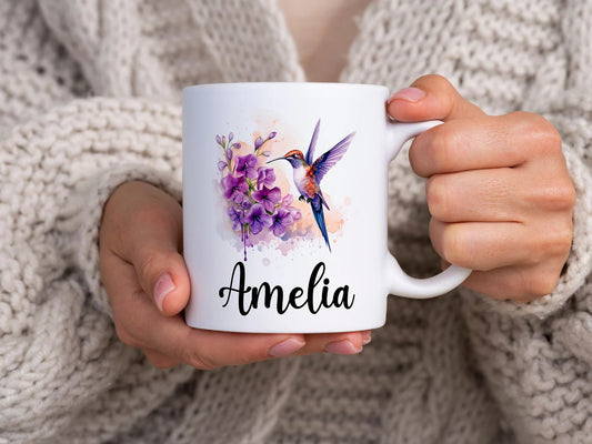 Custom Name Hummingbird Mug, Personalized Gift for Women & Girls, Personalized Mug, Mug With Name for Her, Name Coffee Cup Humming Bird