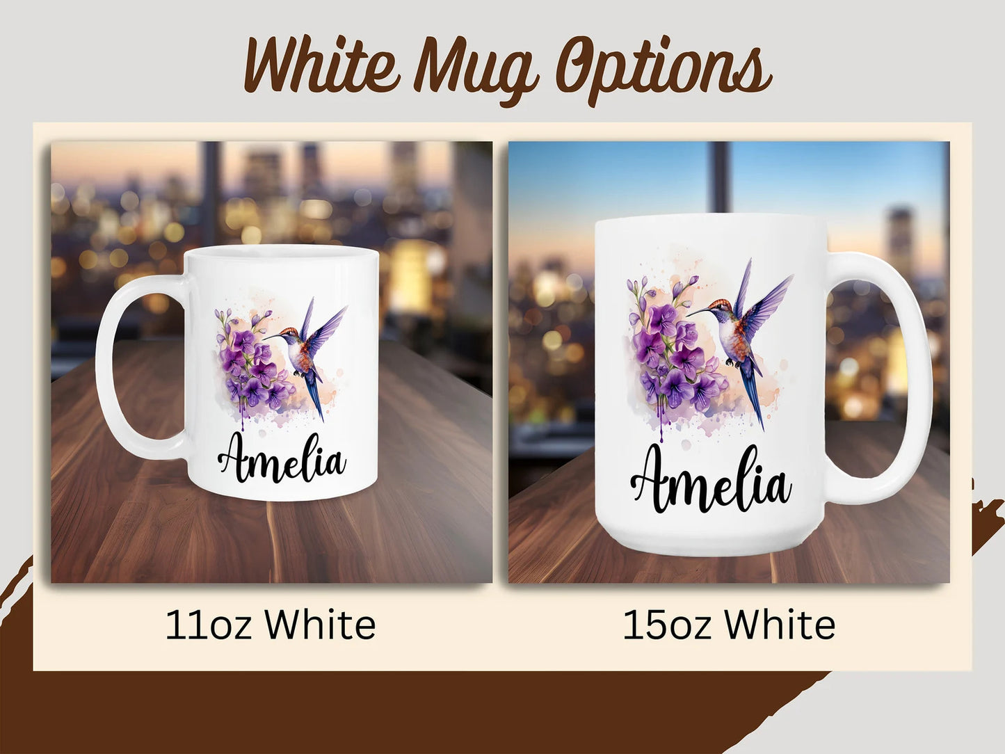 Custom Name Hummingbird Mug, Personalized Gift for Women & Girls, Personalized Mug, Mug With Name for Her, Name Coffee Cup Humming Bird