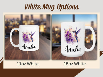 Custom Name Hummingbird Mug, Personalized Gift for Women & Girls, Personalized Mug, Mug With Name for Her, Name Coffee Cup Humming Bird