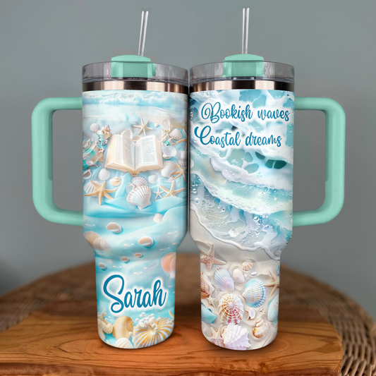 40 Oz Shineful Personalized Tumbler Bookish Waves Coastal Dreams